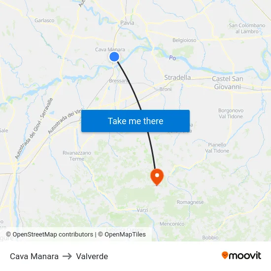 Cava Manara to Valverde map