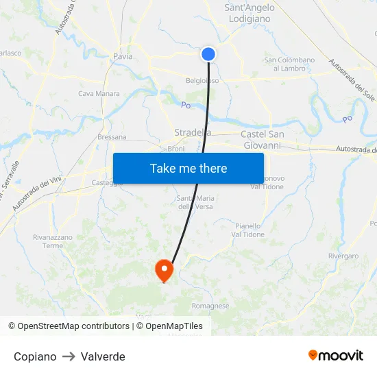Copiano to Valverde map