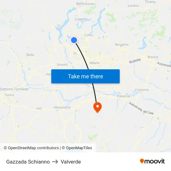 Gazzada Schianno to Valverde map