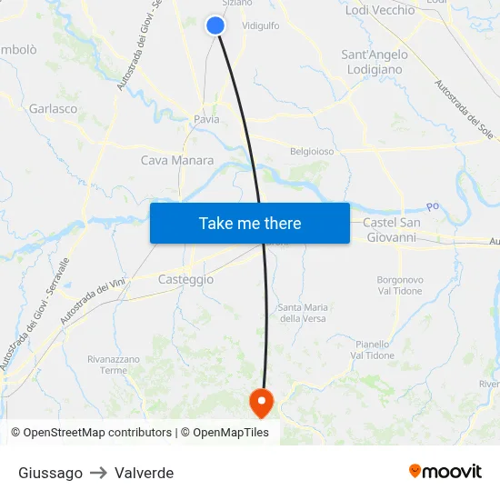 Giussago to Valverde map