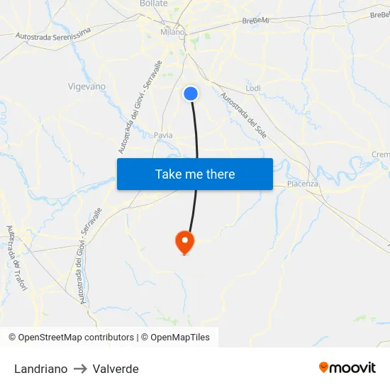 Landriano to Valverde map