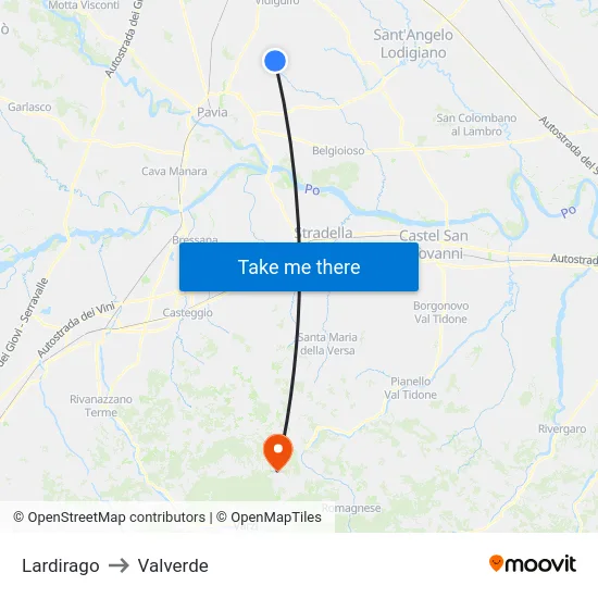 Lardirago to Valverde map