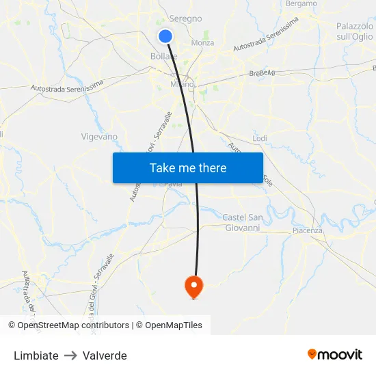 Limbiate to Valverde map