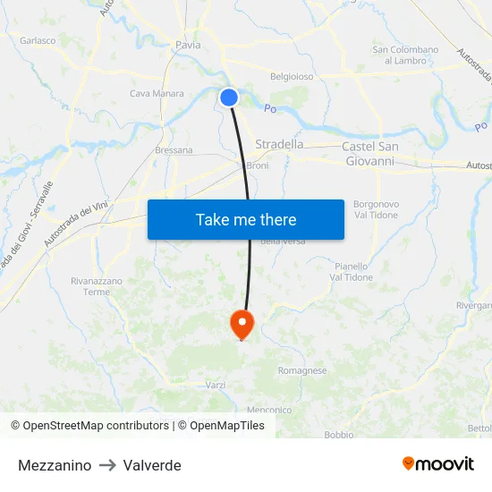 Mezzanino to Valverde map