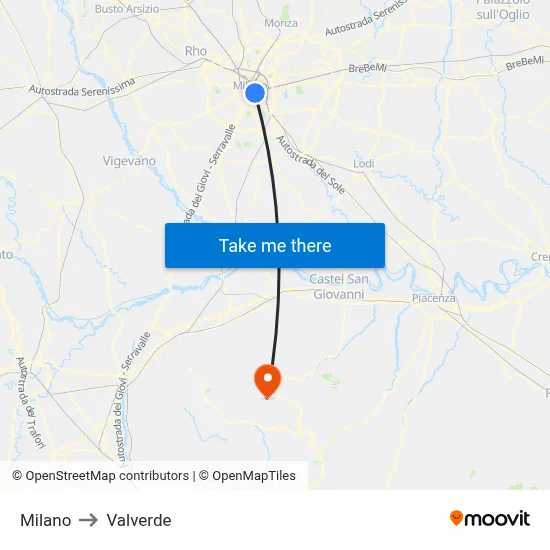 Milan to Valverde map