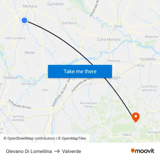 Olevano Di Lomellina to Valverde map