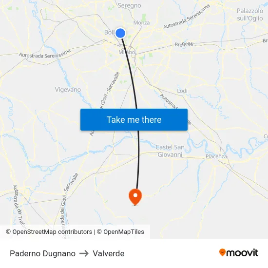 Paderno Dugnano to Valverde map