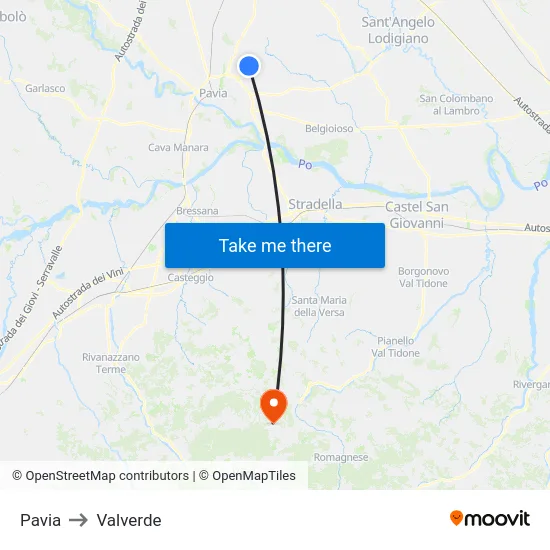 Pavia to Valverde map