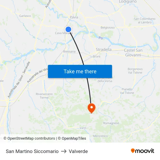 San Martino Siccomario to Valverde map