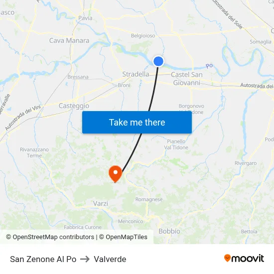 San Zenone al Po to Valverde map