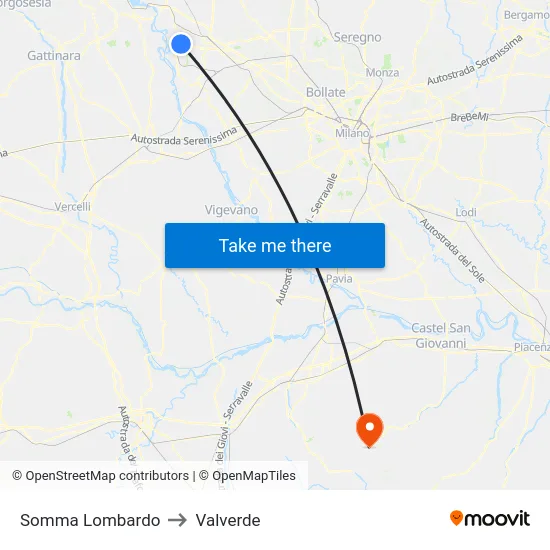 Somma Lombardo to Valverde map