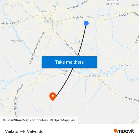 Vailate to Valverde map