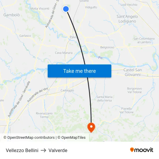 Vellezzo Bellini to Valverde map
