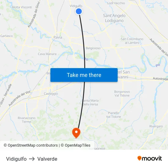 Vidigulfo to Valverde map