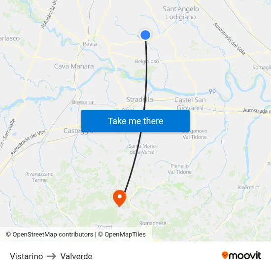 Vistarino to Valverde map