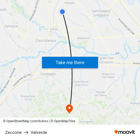 Zeccone to Valverde map
