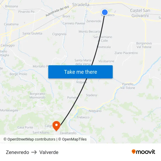 Zenevredo to Valverde map