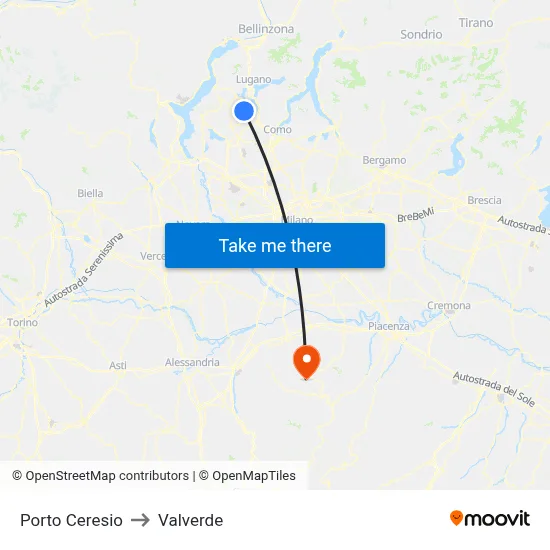 Porto Ceresio to Valverde map
