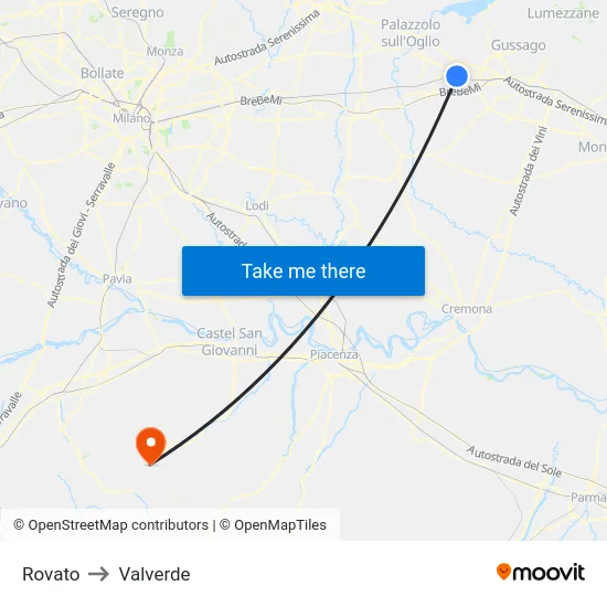 Rovato to Valverde map