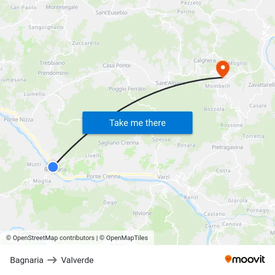Bagnaria to Valverde map