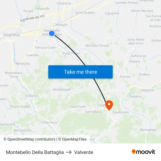 Montebello Della Battaglia to Valverde map