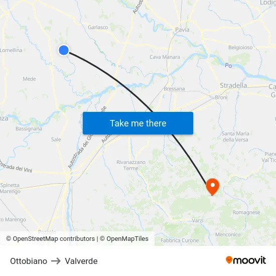 Ottobiano to Valverde map