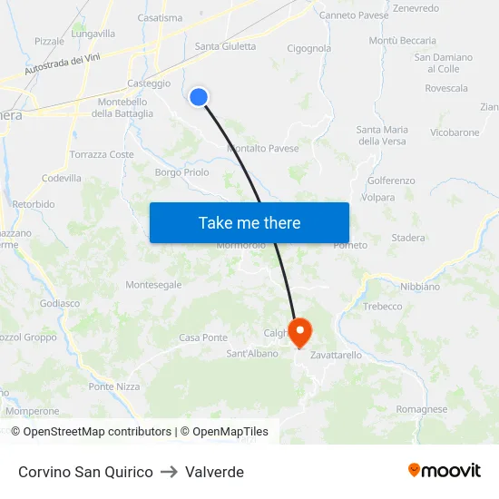 Corvino San Quirico to Valverde map