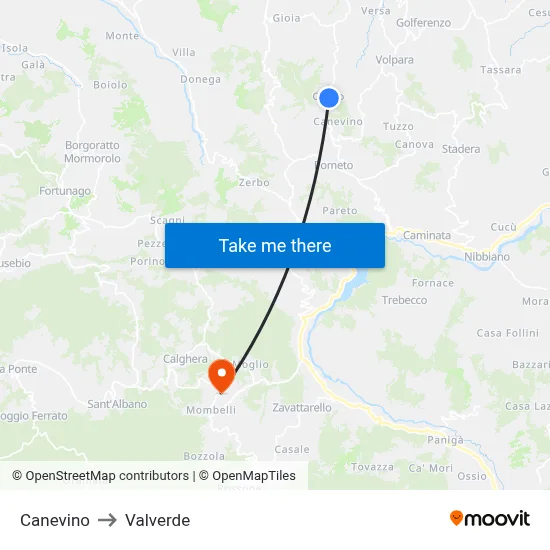 Canevino to Valverde map