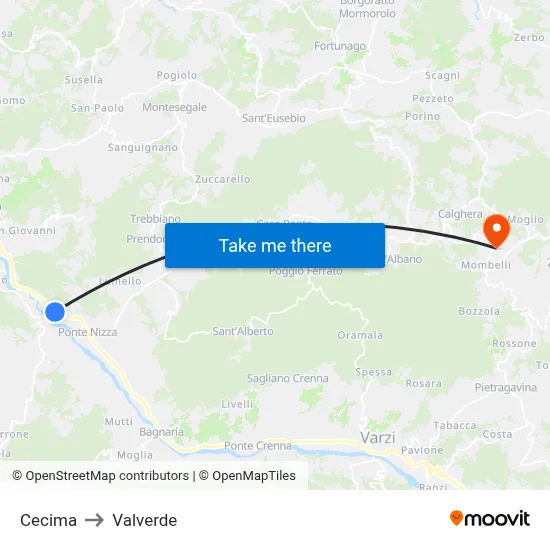 Cecima to Valverde map
