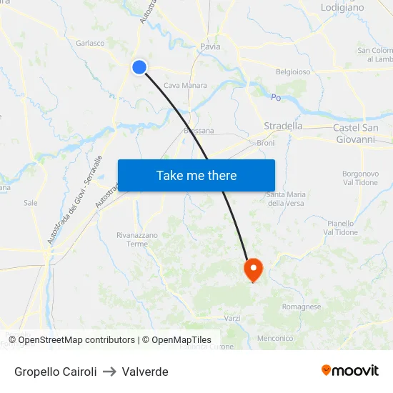 Gropello Cairoli to Valverde map