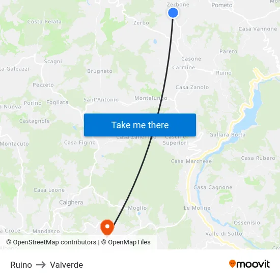 Ruino to Valverde map