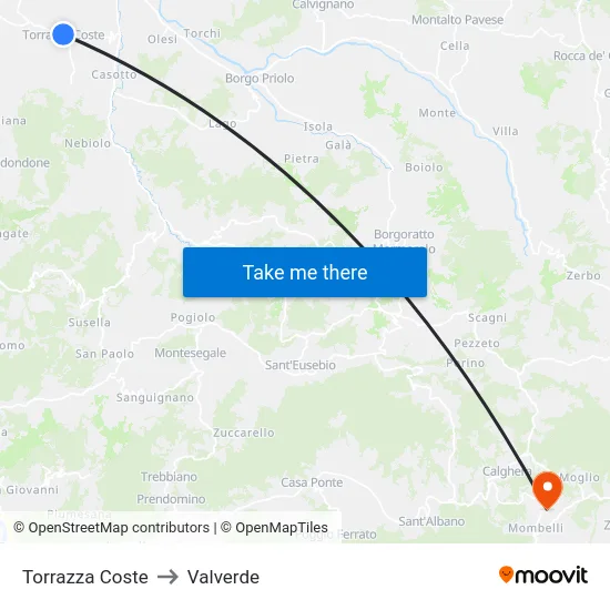 Torrazza Coste to Valverde map
