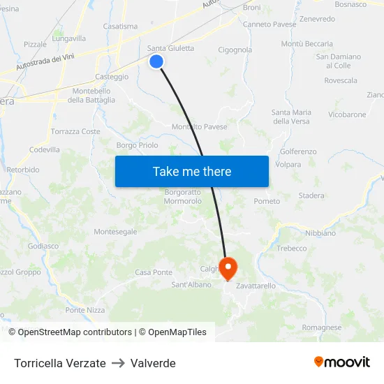 Torricella Verzate to Valverde map