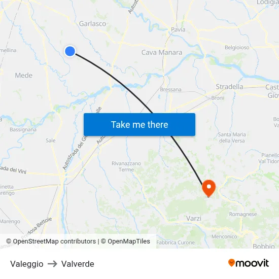 Valeggio to Valverde map