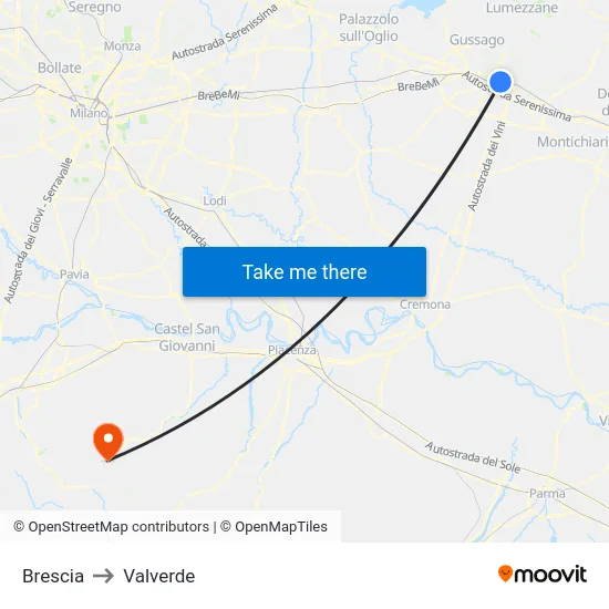Brescia to Valverde map