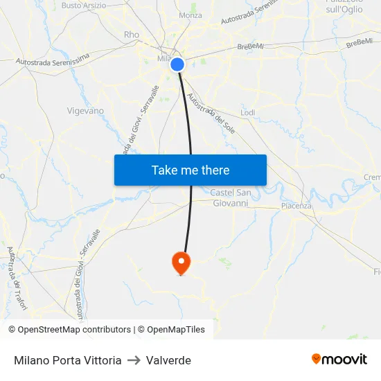 Milan Porta Vittoria to Valverde map