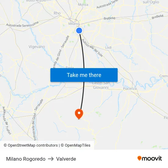 Milan Rogoredo to Valverde map