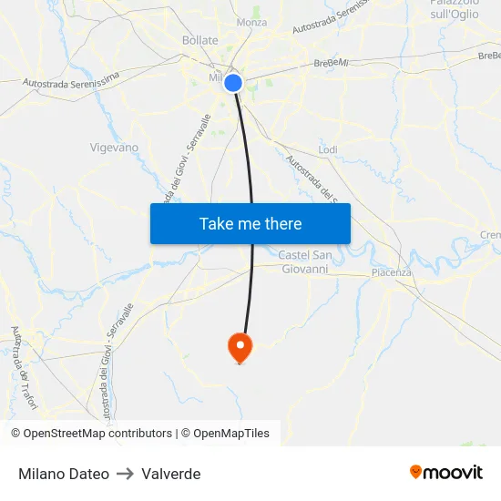 Milano Dateo to Valverde map