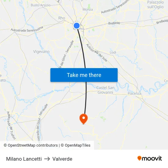 Milano Lancetti to Valverde map