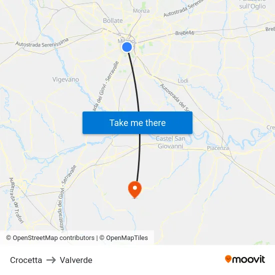 Crocetta to Valverde map