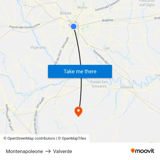 Montenapoleone to Valverde map