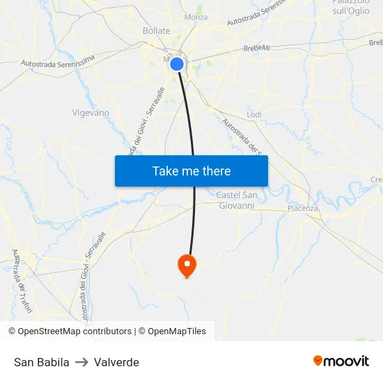 San Babila to Valverde map