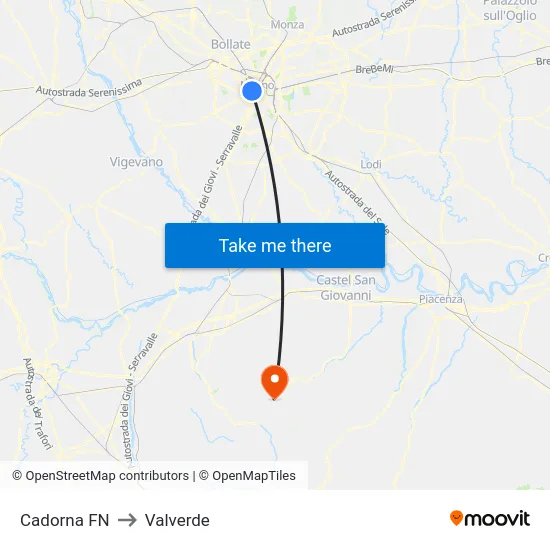 Cadorna FN to Valverde map