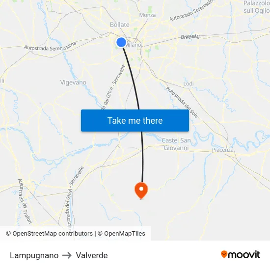 Lampugnano to Valverde map