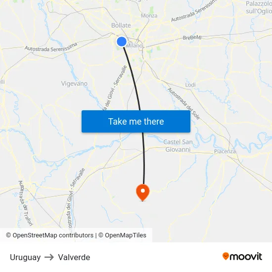 Uruguay to Valverde map