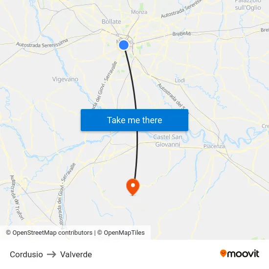 Cordusio to Valverde map