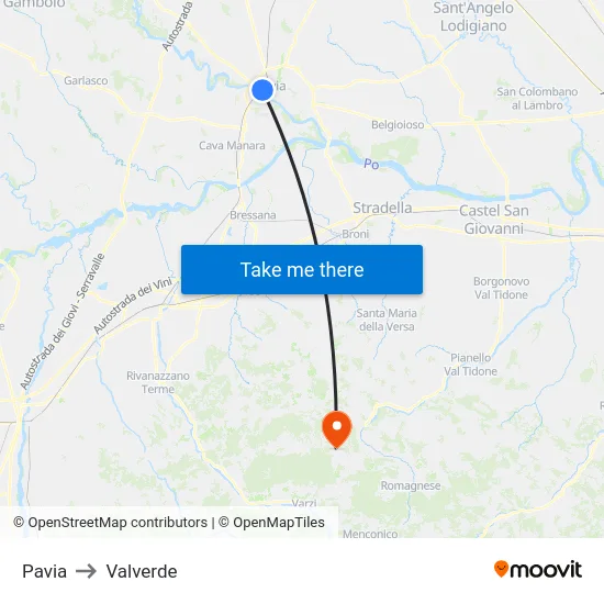 Pavia to Valverde map