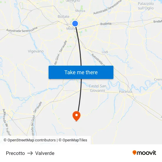 Precotto to Valverde map