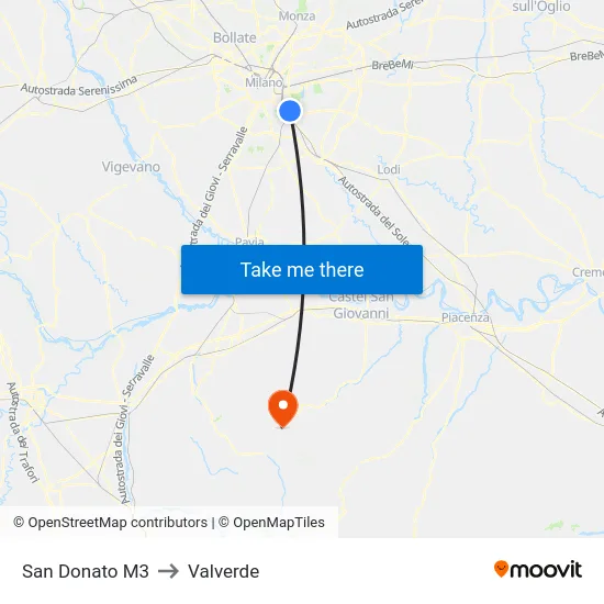 San Donato M3 to Valverde map