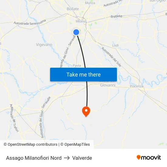 Assago Milanofiori Nord to Valverde map